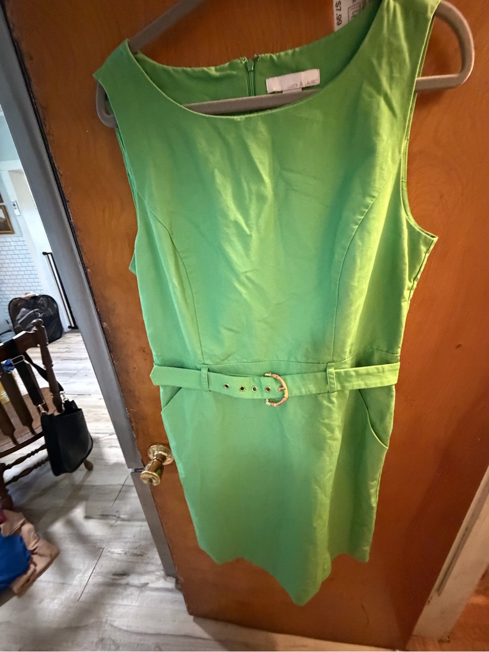 Lucy & Laurel Bright Green Sleeveless Belted Midi Dress